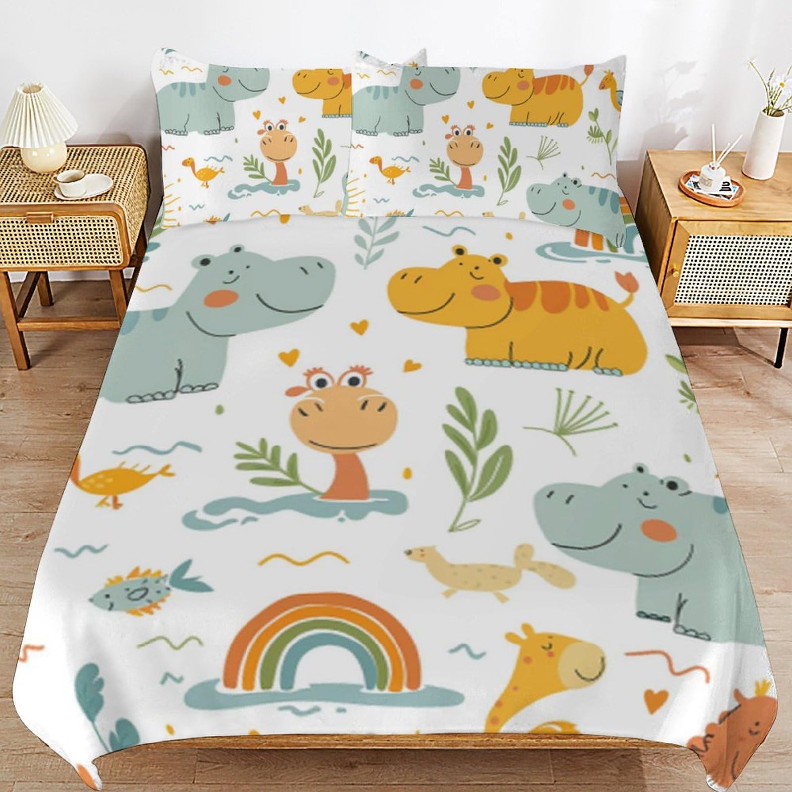 Juego de cama de hipopótamo infantil de microfibra suave con 3 piezas