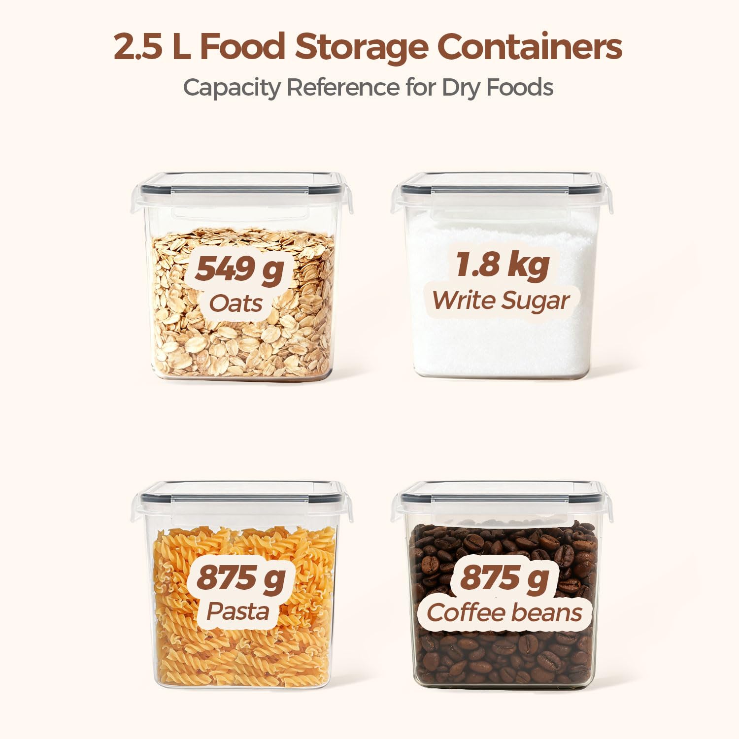 ComSaf Boîtes Hermétiques avec Couvercle Hermétique, Lot de 3 2.5L, Boîtes de Rangement Cuisine en Plastique Alimentaire, Conservation des Aliments pour Sel, Sucre, Café, Farine