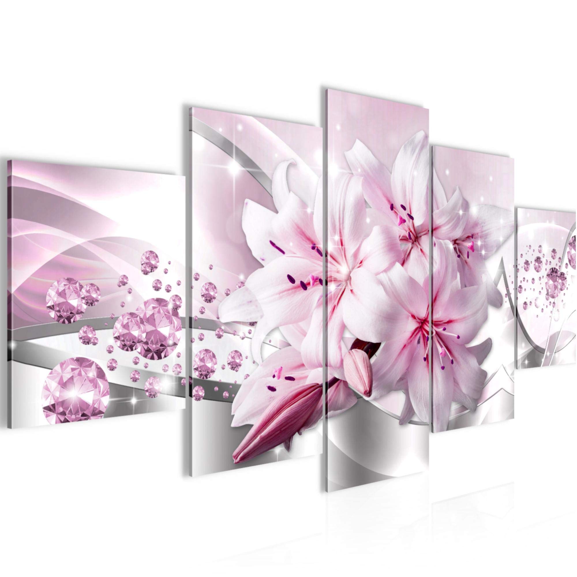 Toile Intissée Lis Fleurs Tableau Murale 5 Parties Abstrait Gris Rose Runa Art 021853c