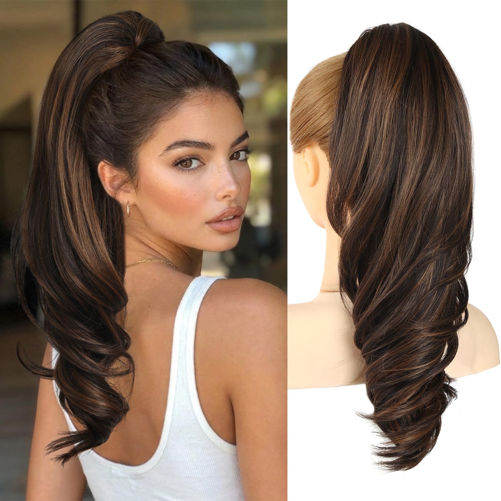 Photo 1 of 18" Ponytail Extension Clip On Pony Tails Hair Extensions Claw Clip Hair Extensions Ponytail for Women, Long Wavy Ponytail for Quick Hairstyle Change, Perfect for Gym, Travel, and Busy Mornings