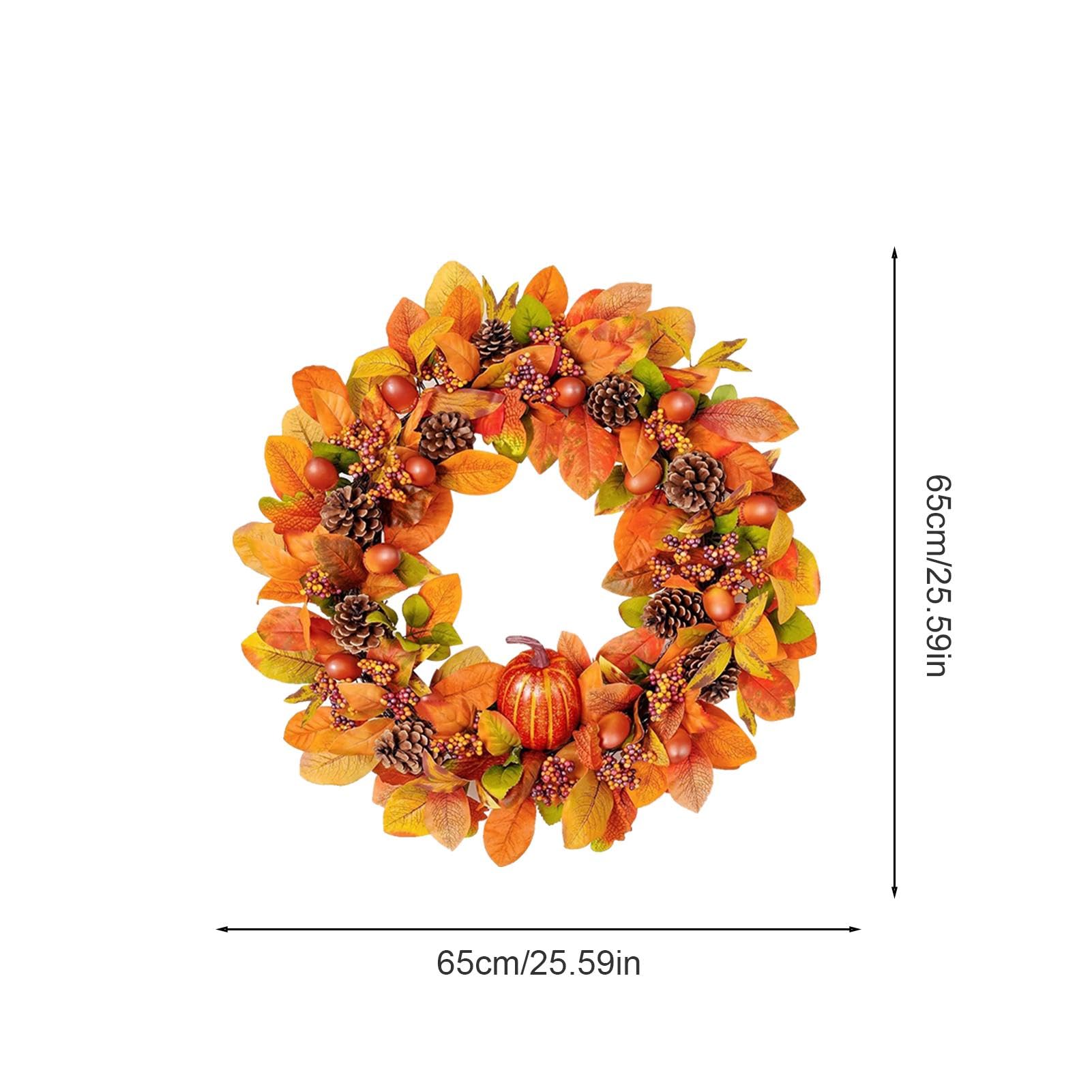 Ghirlanda autunnale per porta d'ingresso, ghirlanda autunnale da 39,9 cm con foglie d'acero e fiocco di zucca per decorazioni autunnali, decorazioni autunnali artificiali per casa, finestra, parete