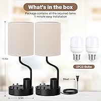 Vista 6 de Bedside Table Lamps for Bedroom Set of 2 - Nightstand Light with AC Outlet and USB A & C for Charging, 3 Color Temperatures, Study Desk Lamp with