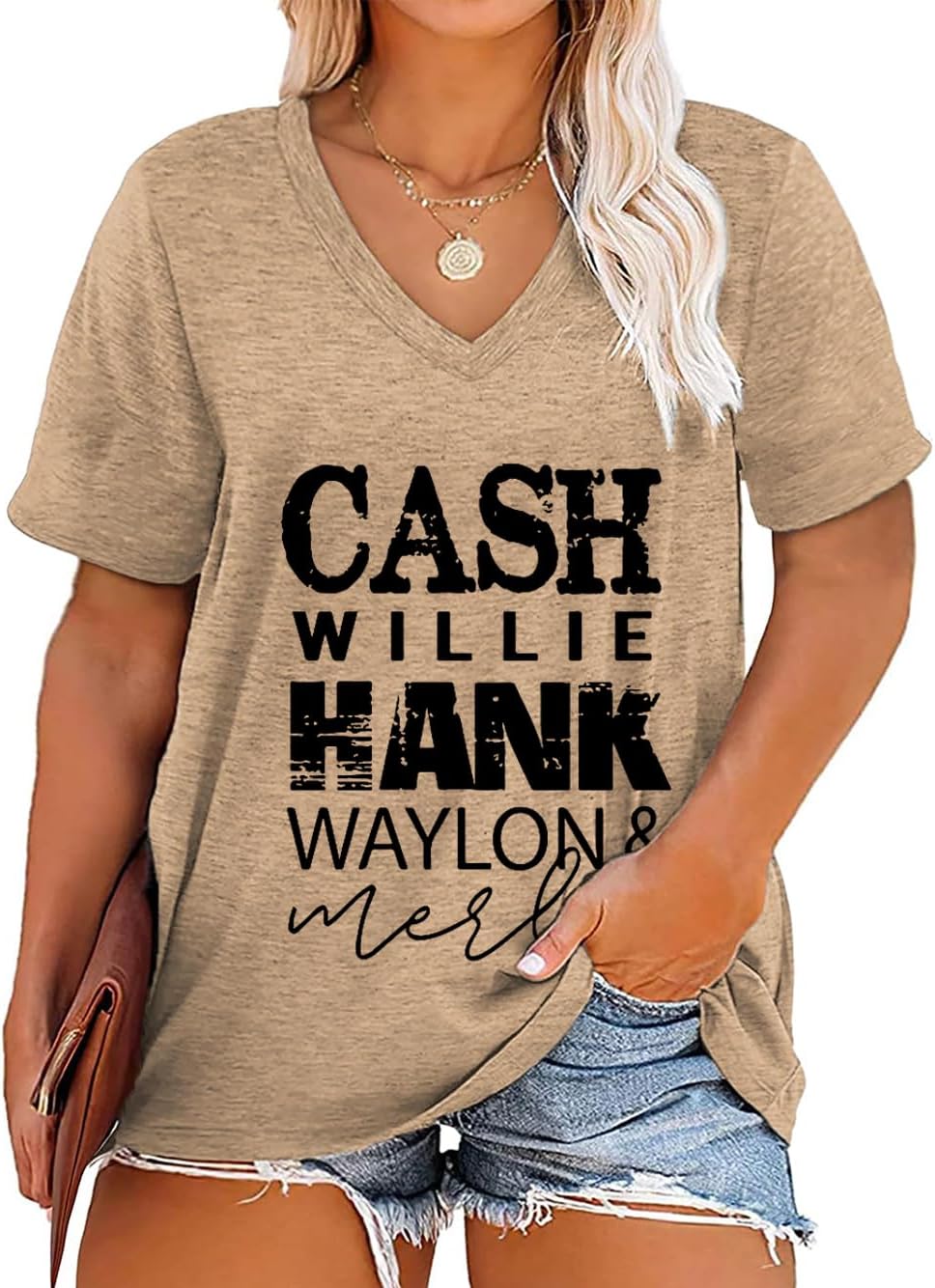 Plus Size Tops Womens V Neck Western Cowgirl T-Shirts Vintage Country Music Graphic Tee Shirt