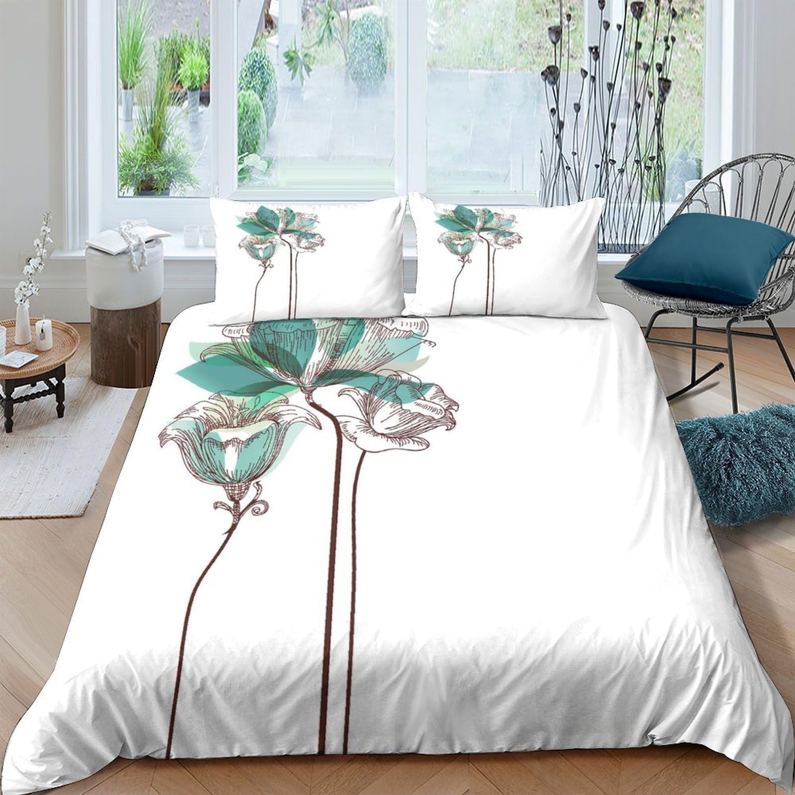 Ctjqhvkz Style-7 3D Printed Green Botanical Fitted Sheet Microfiber Soft Breathable Artistic Lotus Mattress Cover For Bedroom Guest Room Décor Single（135X200cm）
