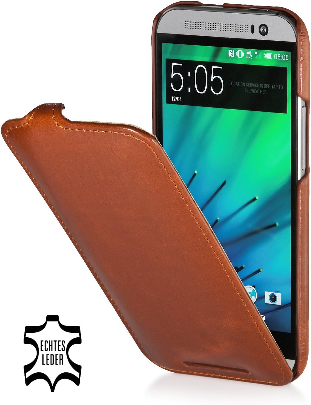 StilGut UltraSlim, Genuine Leather Case for HTC One M8 & M8s, Cognac Brown
