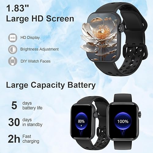 Miniatura 6 de Relojes inteligentes para hombres y mujeres con pantalla HD de 1.83 pulgadas, reloj inteligente de seguimiento de actividad física para teléfonos