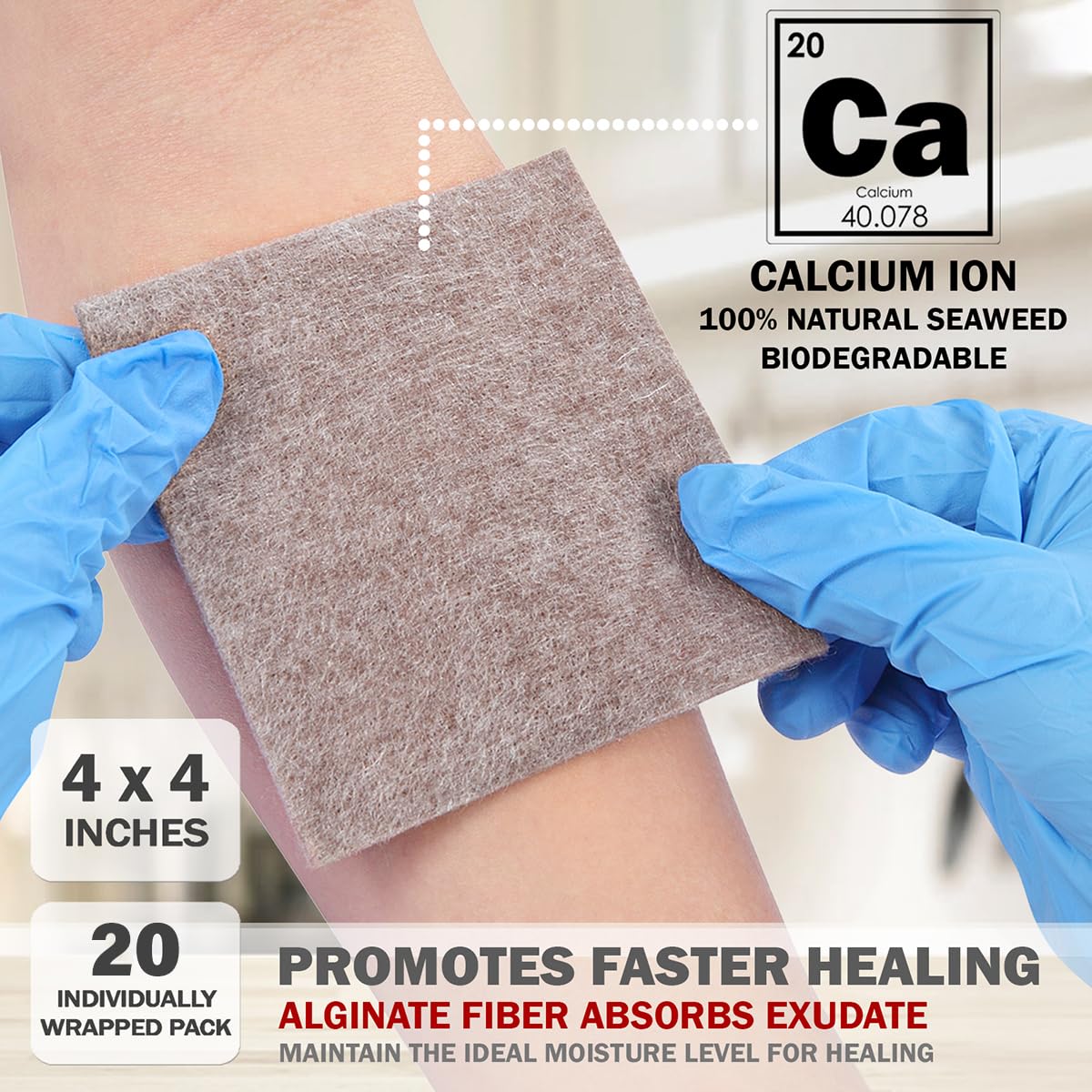 EVERLIT AG - Medicazione per ferite, in alginato di calcio, assorbente, antiaderente, sterile, delicata garza emostatica con fibra gel naturale per la cura delle ferite (10,2 x 10,2 cm, confezione da