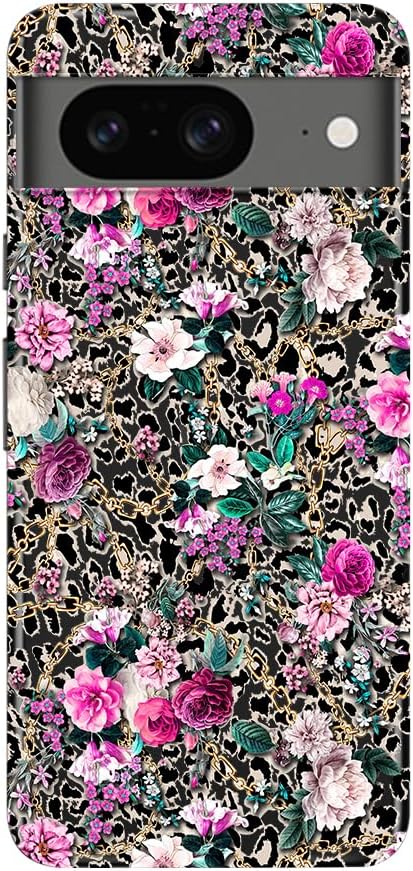 Blingy's for Google Pixel 8 Case, Floral Leopard Pattern Fashion Flower Style Animal Print Design Transparent Soft TPU Protective Clear Case 6.2-inch (Leopard Flowers)