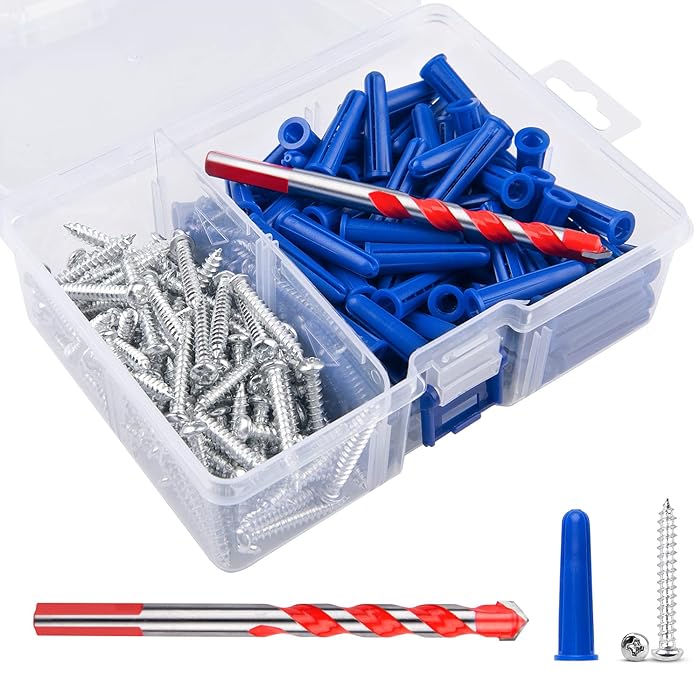 Buy Concrete Anchors and Screws Kit, 100Pcs Masonry Anchors and 100Pcs