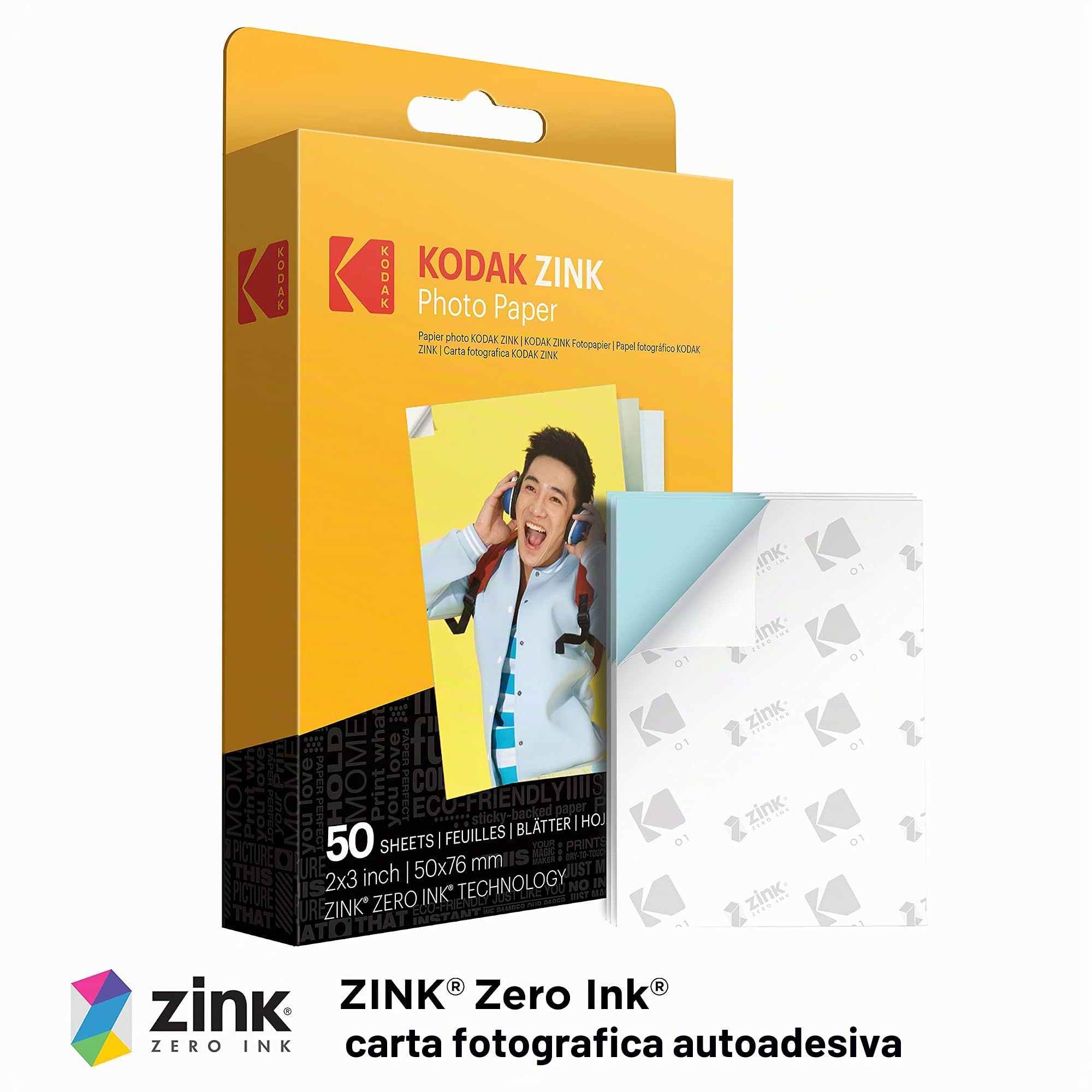 KODAK Carta fotografica premium ZINK da 5x7,6cm (50 fogli) + colorate cornici quadrate da appendere + album (compatibili con Kodak Printomatic)