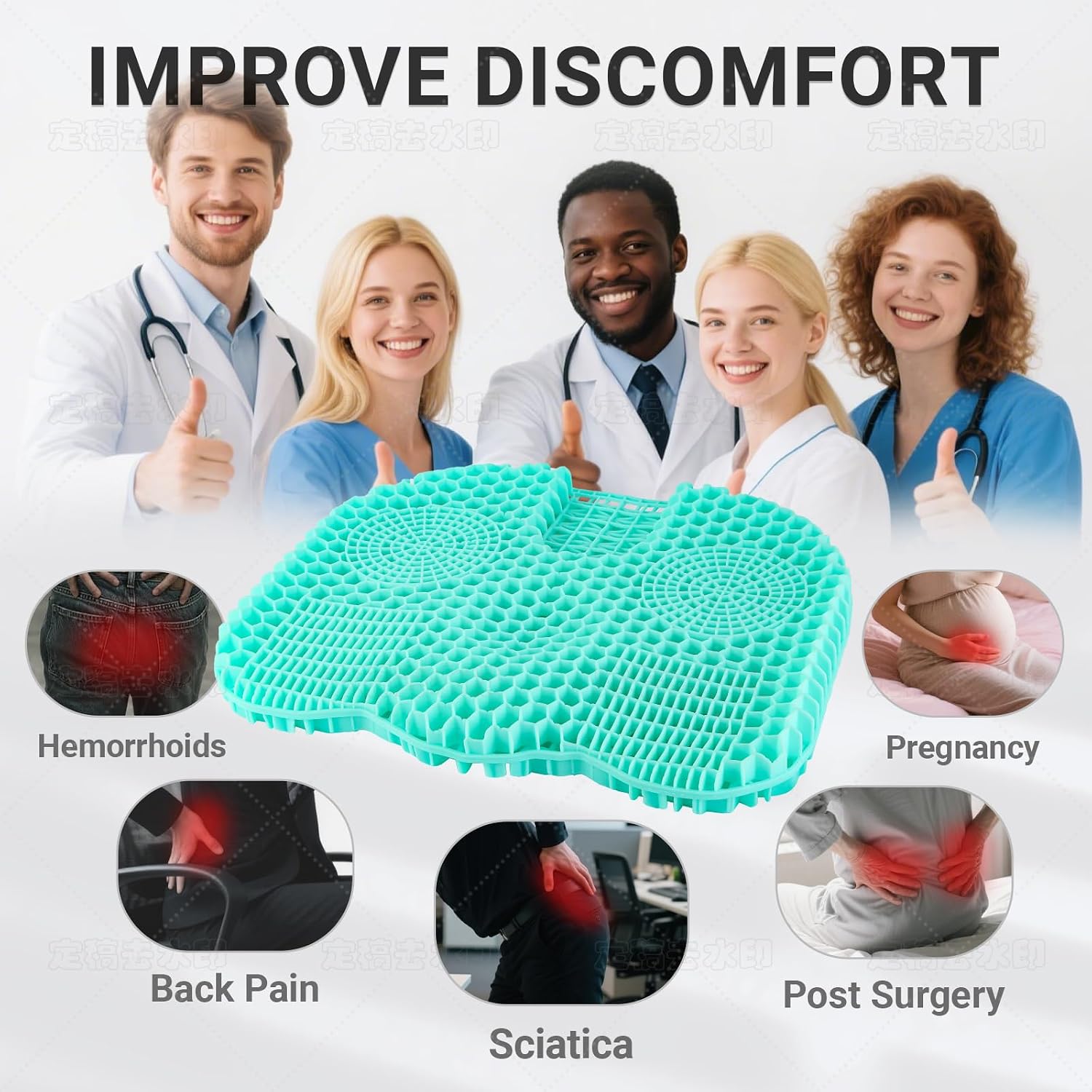 Gel Seat Cushion – Honeycomb Design for Long Sitting, Relieves Back & Coccyx Pain, Breathable Pressure Relief Cushion for Car, Office, Home, Wheelchair, Chair - 2