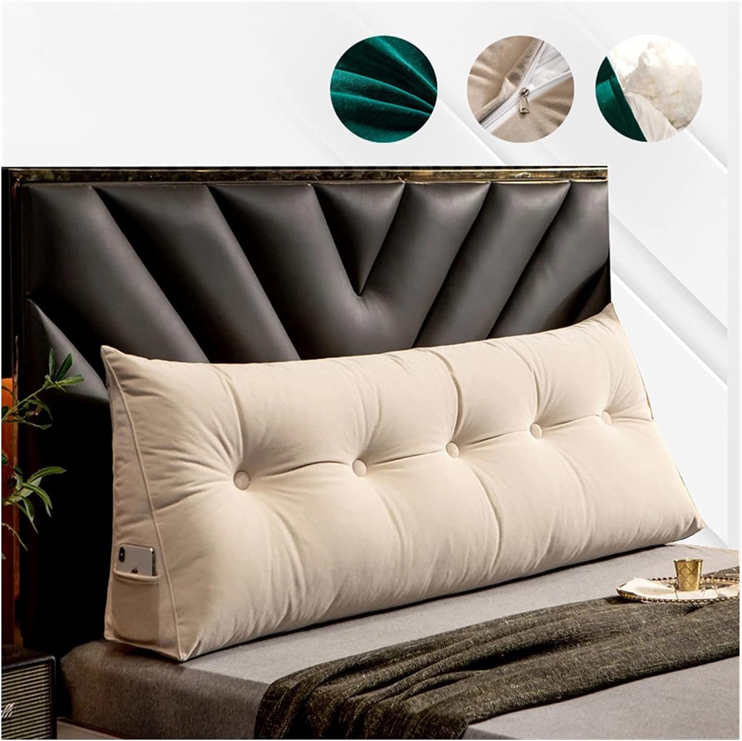 Removable Bedside Cushion Velvet Triangular Backrest Large Pillow Solid Color Tatami Bedroom Sofa Bed Soft Bag Pillows (Color : Color 2 Size : 180x50x20cm) (Color 4 180x50x20cm)