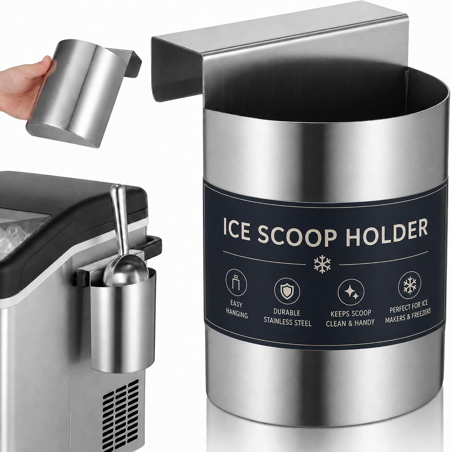 Ciieeo Ice Scoop Holder for Ice Machine, Stainless Steel Ice Scoop Holder Wall Mounted Scoop Storage Rack for Commercial Ice Bins, Restaurant Bar Flour Shovels Kitchen Stainless Steel Scoop Rack