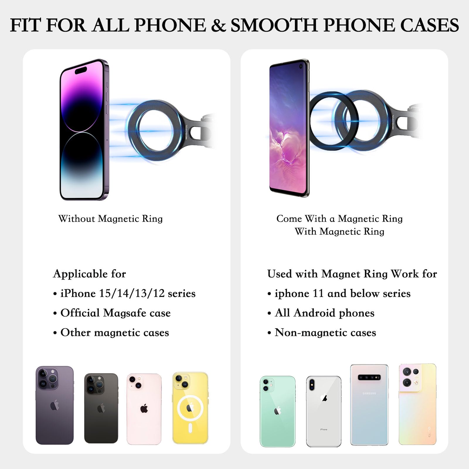 Soporte magnético para teléfono Tesla, soporte de teléfono para volante MagSafe, funciona en iPhone, Samsung y todos los teléfonos, anillo magnético incluido (negro)