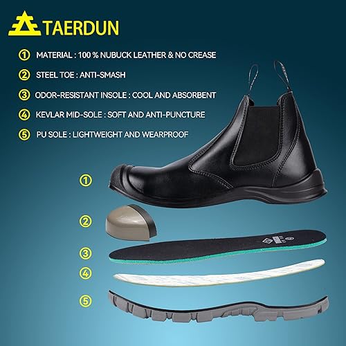 Miniatura 4 de TAERDUN Steel Toe Work Boots for Men Slip-on Chelsea Boot, Men's Industrial & Construction Shoes, Waterproof, Lightweight, Comfortable, Non-slip