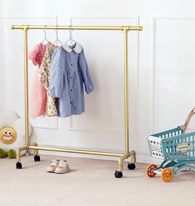 Kids Clothing Racks Child Dress up Racks with Hooks Metal Pipes Costumes Garment Hanging Racks Small Rolling Clothes