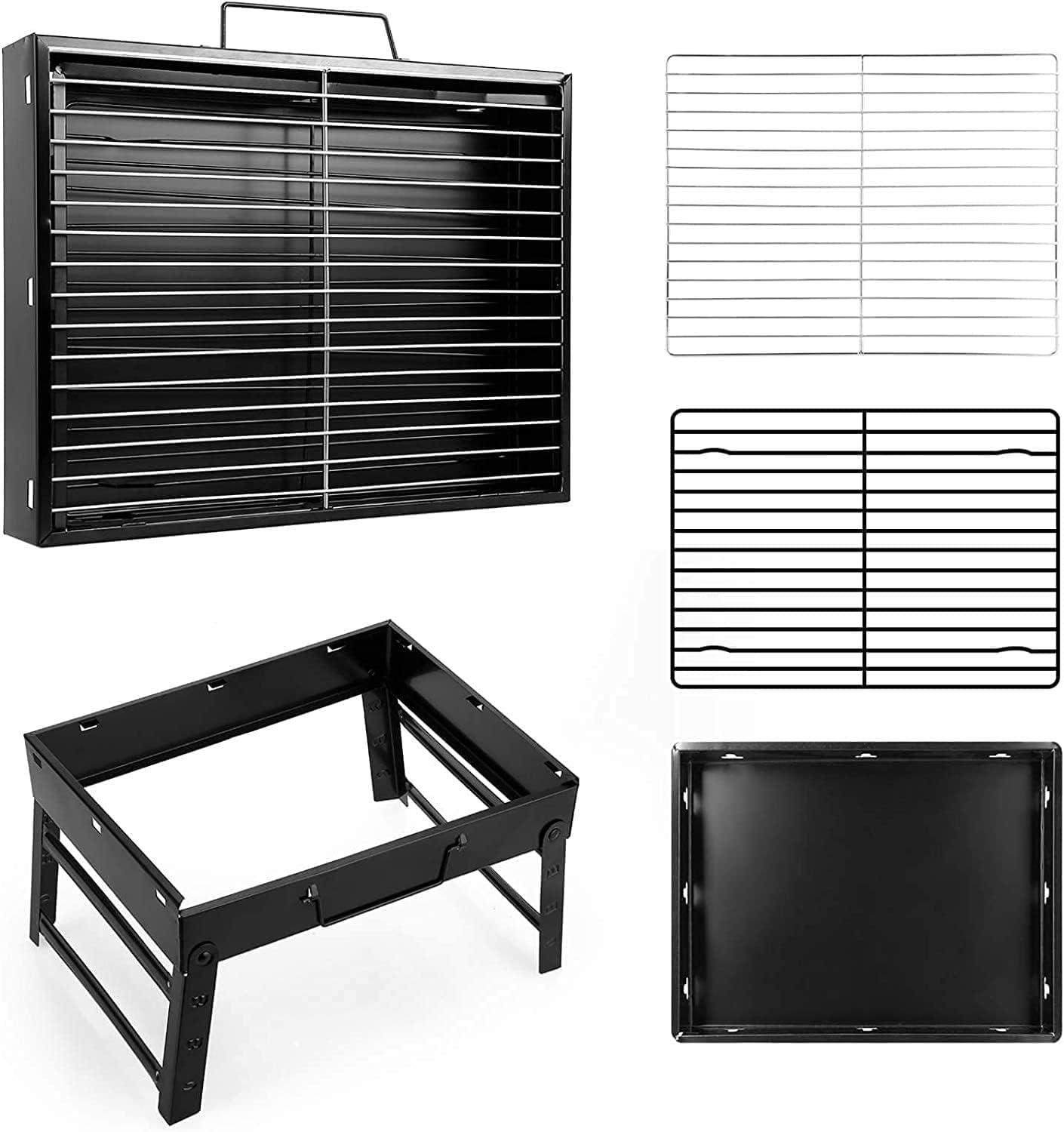 Barbecue Carbone Portatile per 2-6 Persone, Barbecue Grill, BBQ Griglia in Acciaio a Carbone Pieghevole Portatile per Picnic, Viaggi, Patio o Campeggio in Giardino (43 x 29x 23 CM)