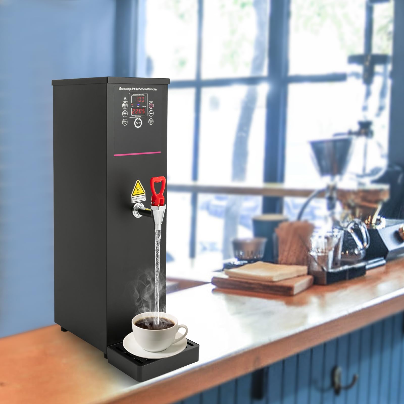 YUNLAIGOTOP Commercial Hot Water Dispenser Electric Water Boiler Countertop 15L Black Large Capacity Electric Water Pot, Stainless Steel Hot Water Machine for Restaurant, Hotel, Office