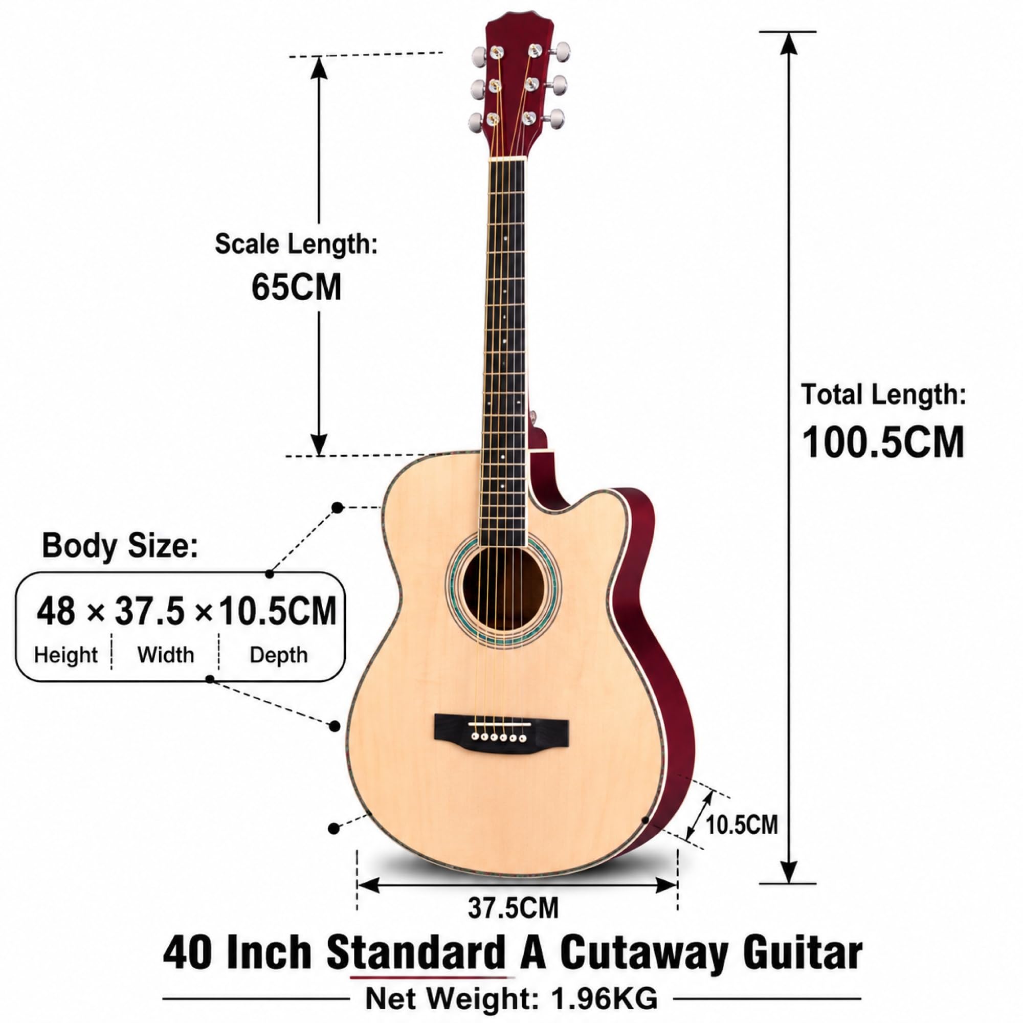 Akustische Folk-Gitarre aus Lindenholz, 40-Zoll-Einsteiger-Jita, Musikinstrument in glänzender Holzfarbe(Sunset color)