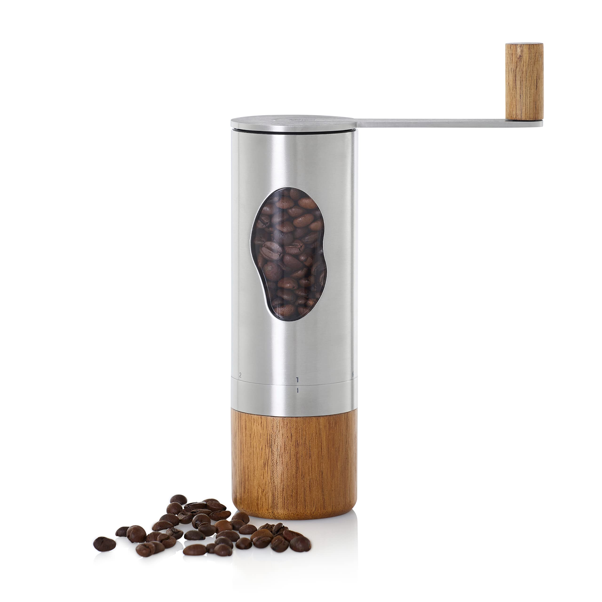 AdHoc MC02 Kaffeemühle Mrs. Bean, CeraCutXL® Keramik Mahlwerk, Edelstahl|Akazienholz|Acryl