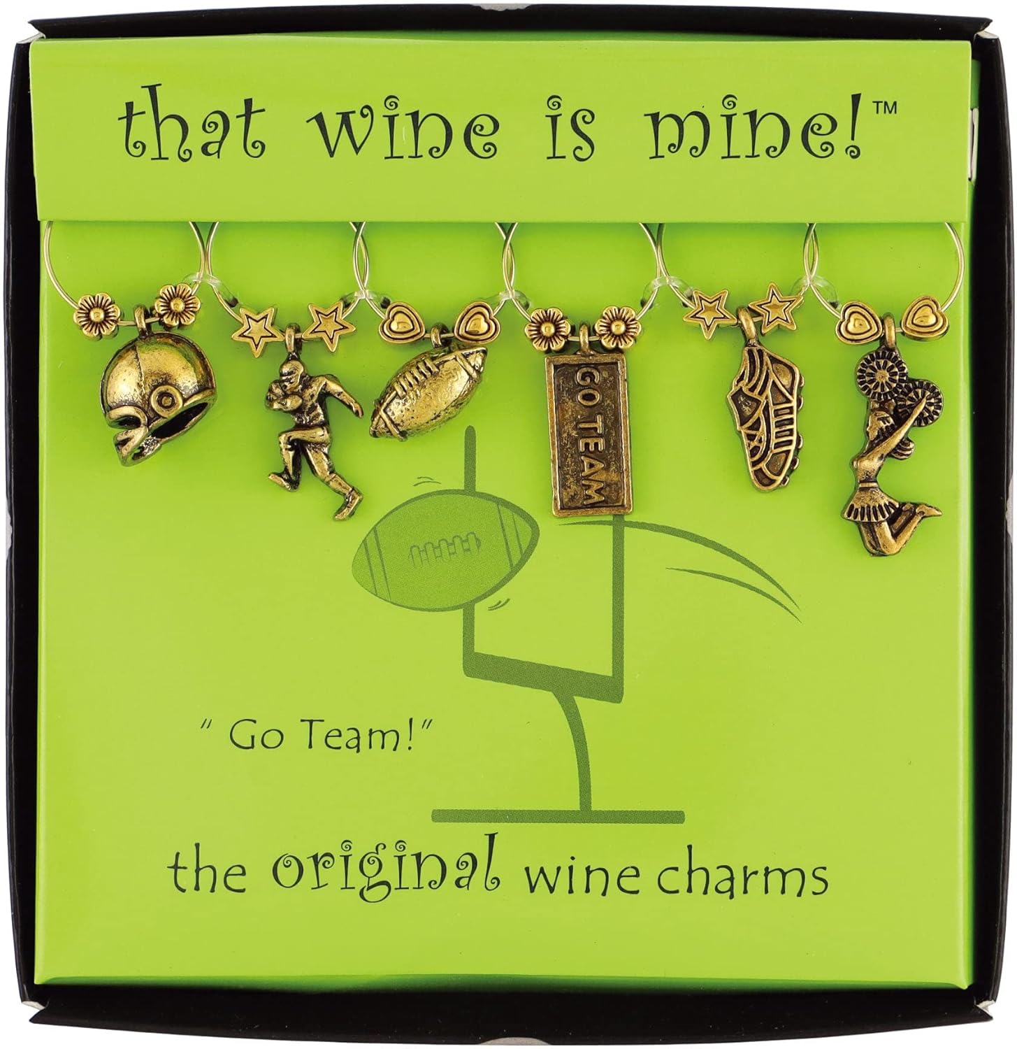 Supreme Housewares Go Team Wine Charms, Zinc Alloy Wine Glass Tags for Stem Glasses, Drink Markers Identifiers for Parties, Tastings, and Entertaining, Gold, Set of 6