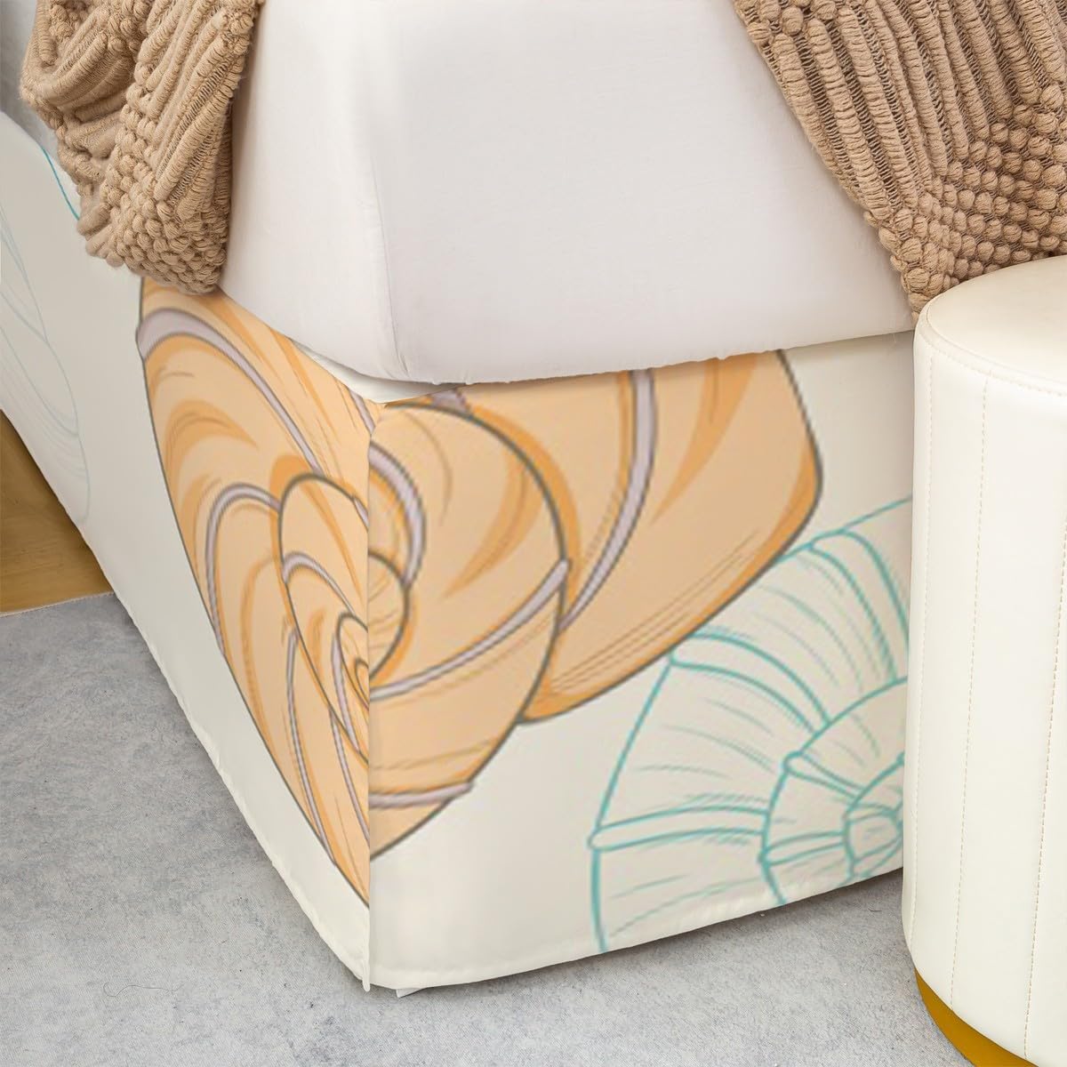 Feelyou Shell Sheet & Wrap Around Bed Skirt for Kids Boys Girls Ocean Creature Dust Ruffle Bedskirt 15 Inch Drop Sea Underwater Pleated Bed Skirt for Queen Bed with Split Corners