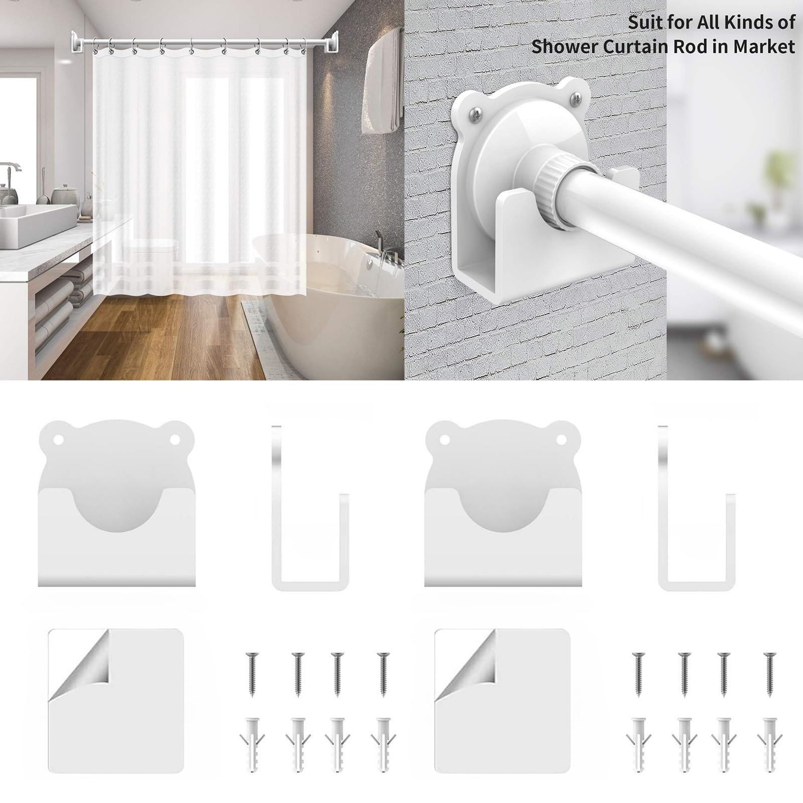 RGYBAO 2Pcs Bathroom Curtains Rod Holder None Drilling Shower Curtains Rod Mount Cartoon Adhesive Wall Mount Holder Enduring