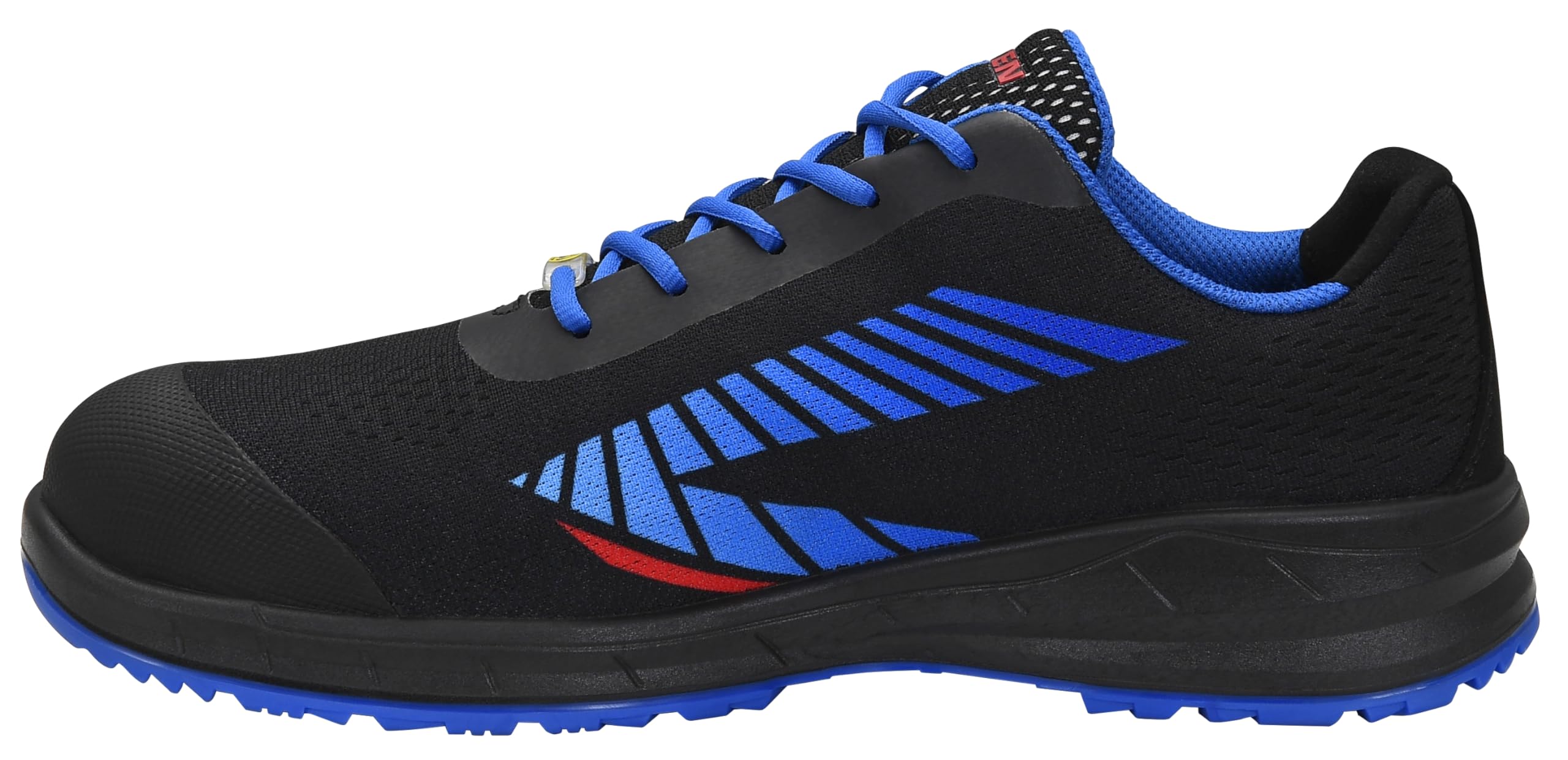 ELTEN Obuwie ochronne Larkin XXSports Black-Blue Low ESD S1, dla kobiet i mężczyzn, tekstylne, stalowe noski, lekkie, sportowe, czarne/niebieskie