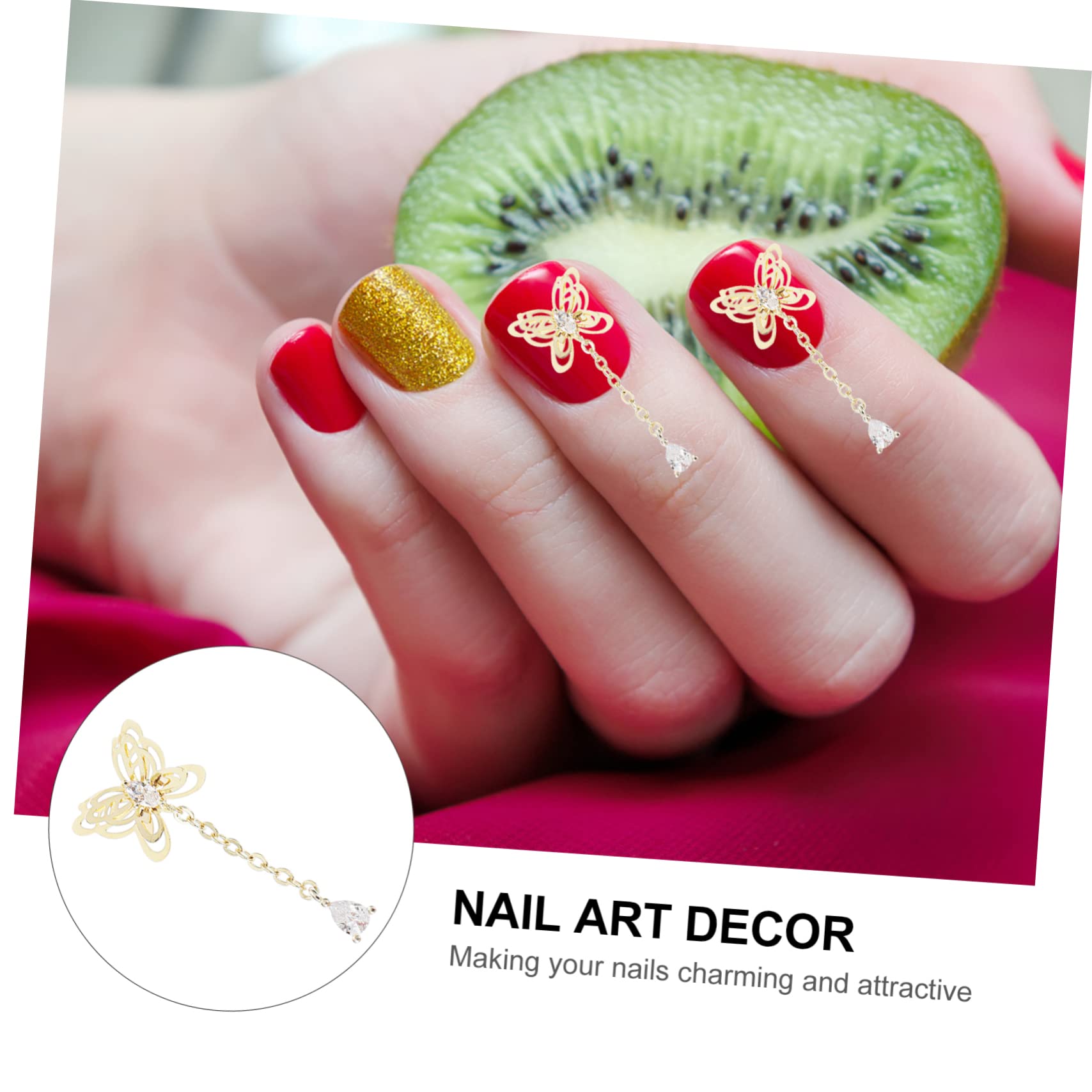 WOFASHPURET 3pcs Zircon Chain Jewelry Nail Charms DIY Manicure Pendants Nail Art Decorations for Women Ladies