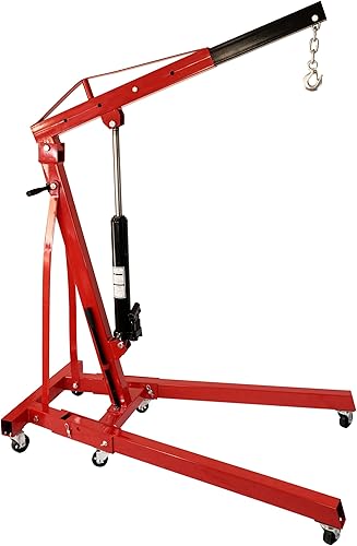 Elevador de motor automotriz de 1 tonelada de doble pistón con asas y cadena de gancho Elevador de motor de construcción resistente, Grúa plegable