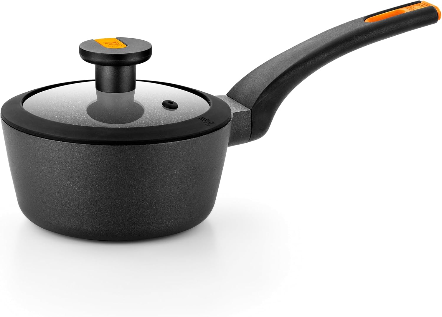 BRA COOKWARE Efficient Pro Nonstick Saucepan w/Lid | 6.3 Inch 1.13 Quart Shallow Pot | 3-Layer Scratch Resistant Coating | PFOA Free Low Pot | All Cooktops Soup Pan | Ergonomic Heat-Resitant Handles