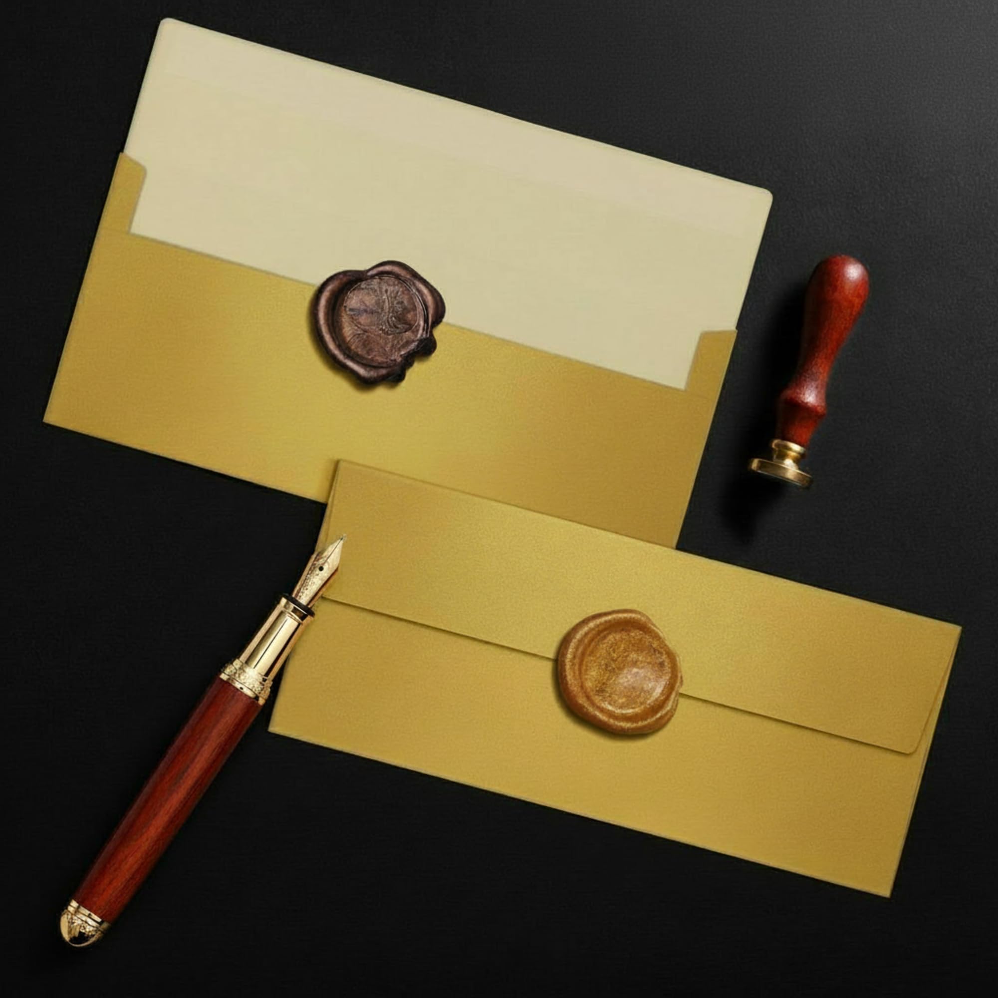 100 sobres metálicos dorados #10 de 80 libras. Texto de 4 1/8 pulgadas x 9 1/2 pulgadas, sobres de tamaño carta de negocios, imprimibles, solapa cuadrada para correo profesional, oficina