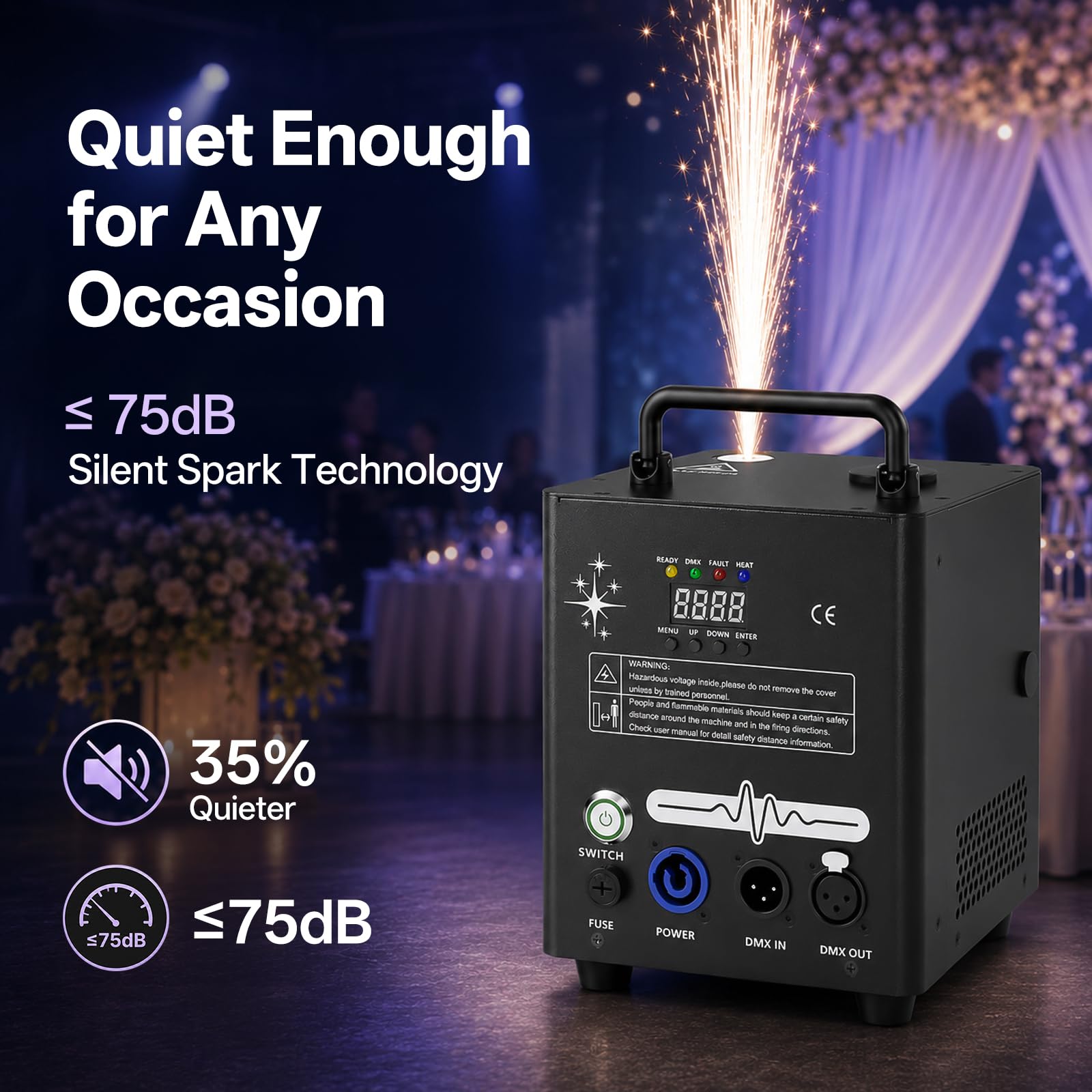 2 Stück Elektronische Kaltfunkenmaschine 1000 W Mini Pyrotechnik | Kabellose Fernbedienung, Bühne und Hochzeit, Kälteeffekt, Halloween, Weihnachten, DJ, 150 x 150 x 226 mm
