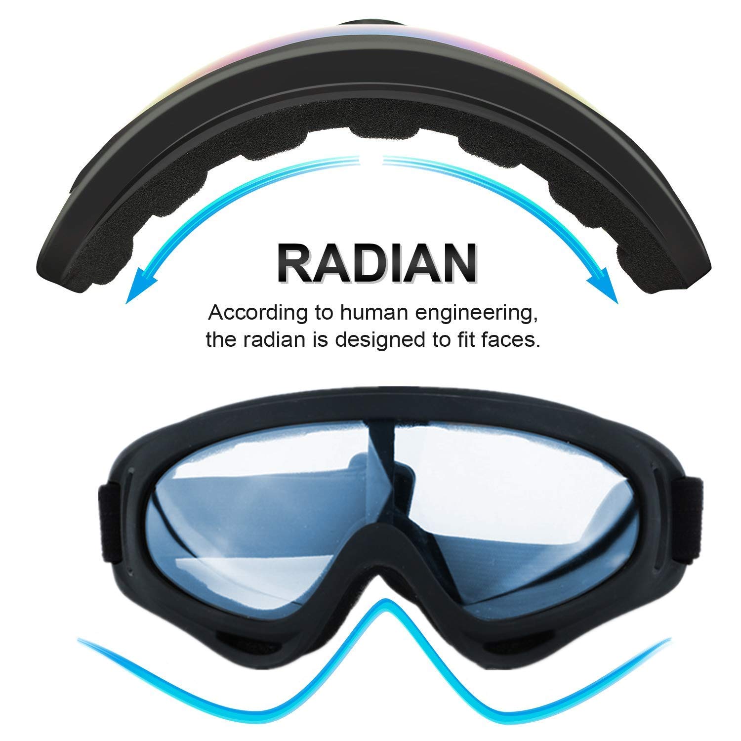 LJDJ Occhiali da sci e snowboard, regolabili, protezione UV 400, per sport all'aria aperta, occhiali tattici, antipolvere, occhiali da sole militari per bambini, ragazzi, ragazze, giovani, uomini,