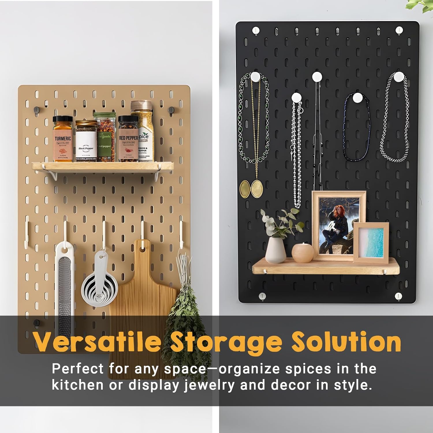 4 Pack Pegboard Shelves, Solid Wood Peg Board Shelf with Hooks, Compatible with IKEA Skadis Pegboard, Organizer Accessories for Home & Office