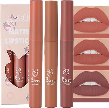 Nude Matte Lipstick Set, Lip Gloss Sets Liquid Lipsticks Long-Lasting Non Stick Cup, Pink Moisturizing Waterproof Smooth Velvet Lip Stain for Women Makeup3Pcs