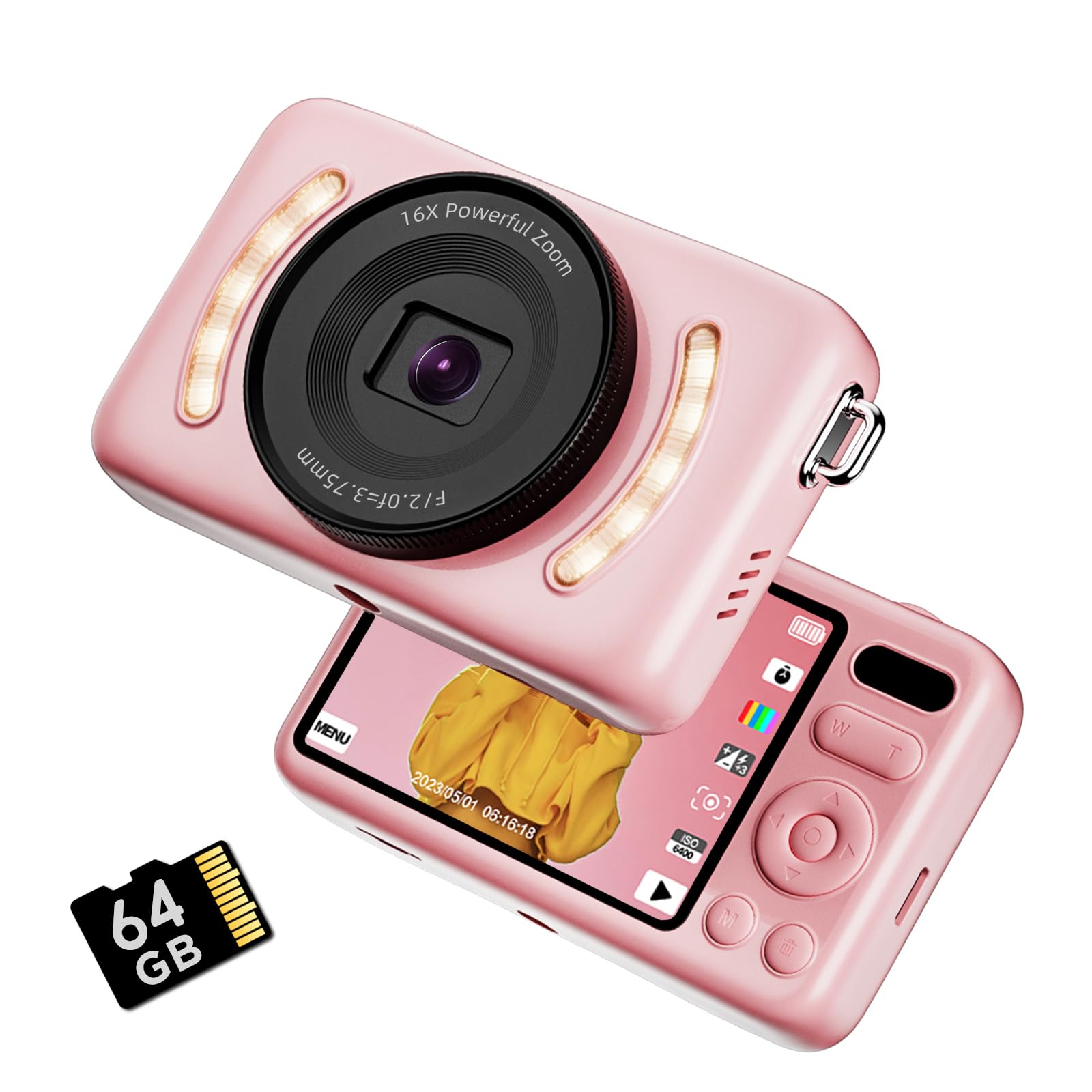 Videocamera digale 4K Videocamera fotografica da 48 MP ricaricabile 180 ° Fotocamera di ingresso CCD retrò con schermo ribaltabile per bambini  44