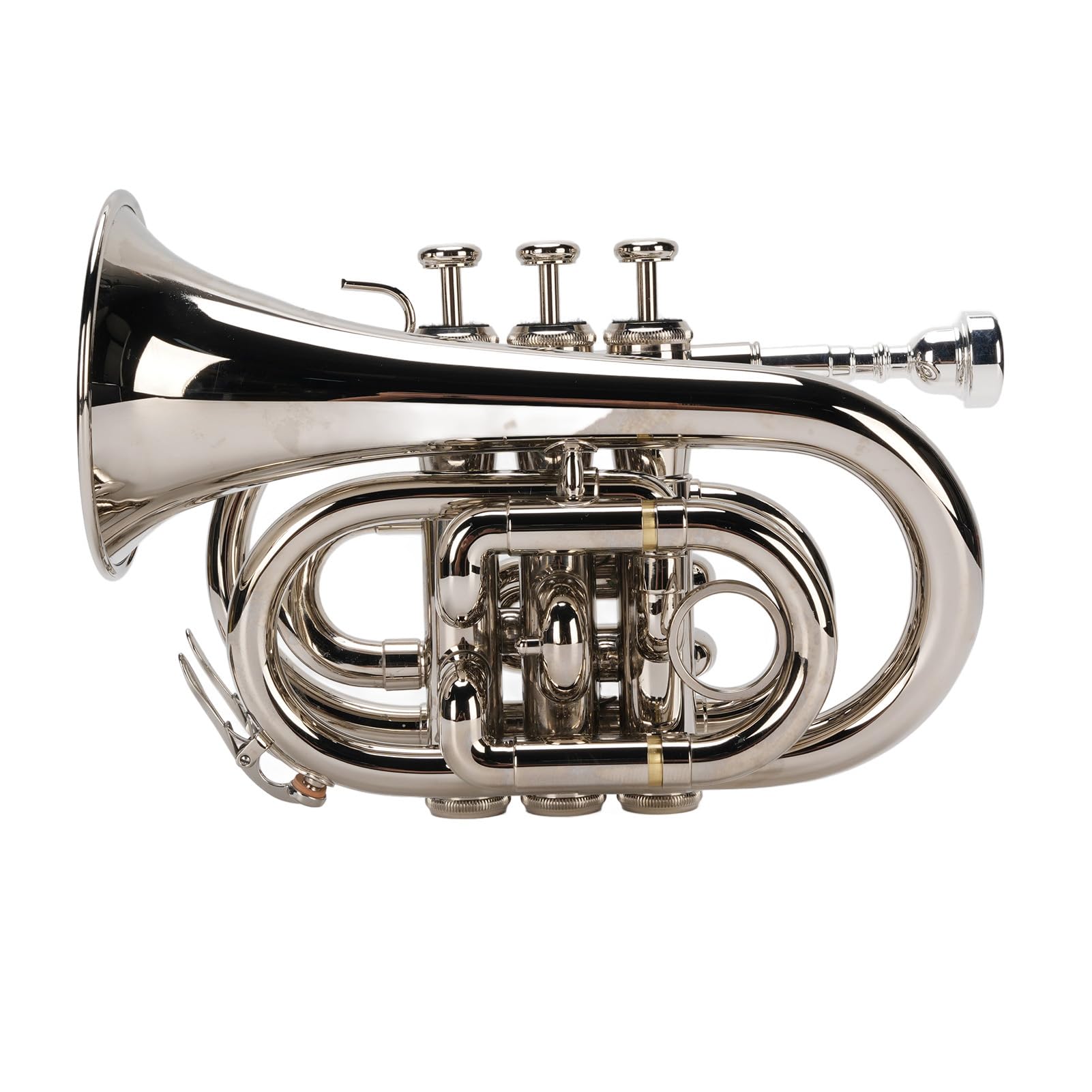 Bb-Trompete, N plattierte Basstrompete Ergonomische tragbare Bb-Taschentrompete für Anfänger, Studenten, Reisende und Profis, doppeltes Entwässerungsventil