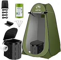 Kit de banheiro portátil para adultos, vaso sanitário de acampamento com barraca de privacidade pop-up e sacos de vaso sanitário, laváveis, portáteis, chuveiros ao ar livre, vestiários