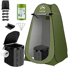 Kit de banheiro portátil para adultos, vaso sanitário de acampamento com barraca de privacidade pop-up e sacos de vaso sanitário, laváveis, portáteis, chuveiros ao ar livre, vestiários