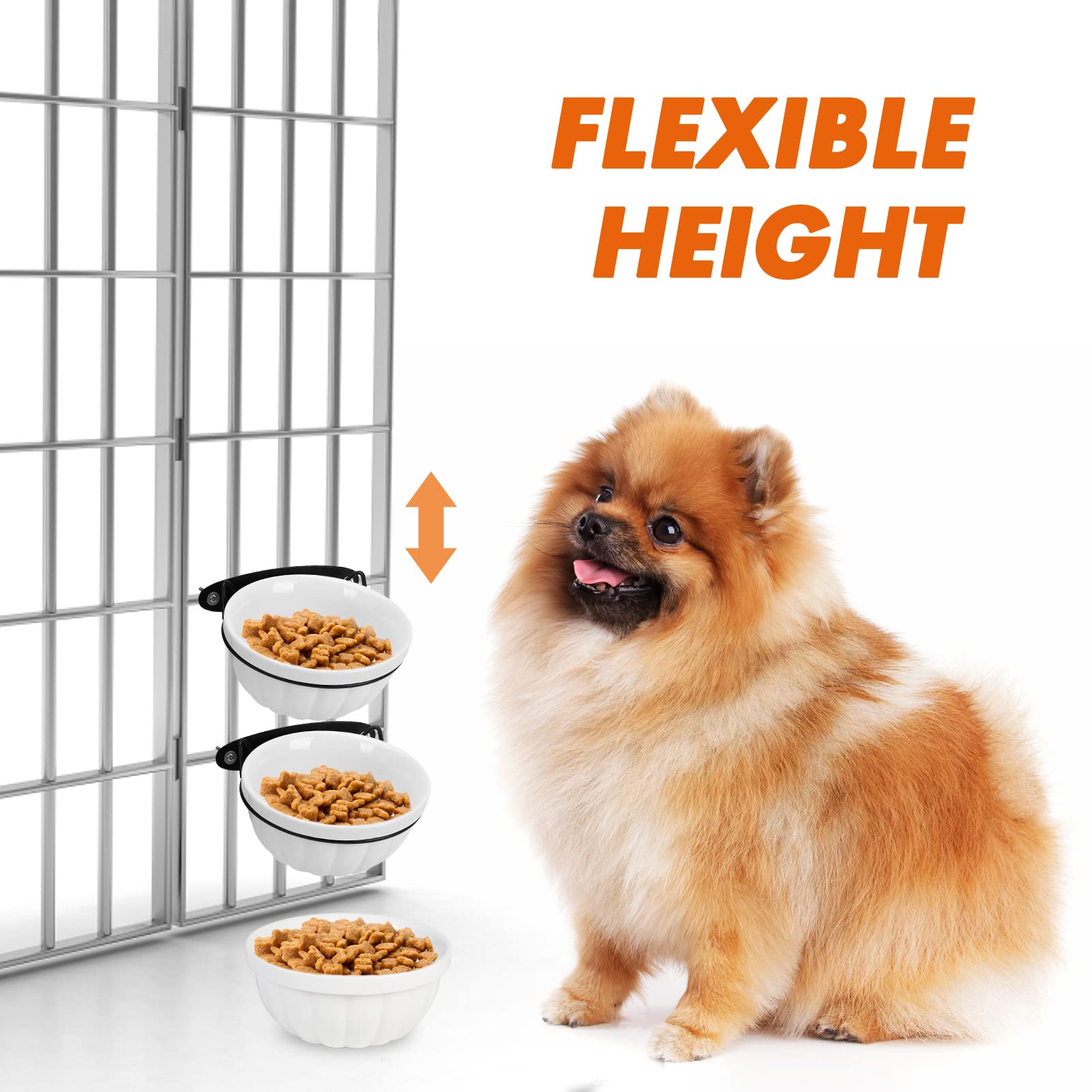 Ceramic Dog Bowls for Kennel, 2 Pack Hanging Dog Crate Water Bowls No