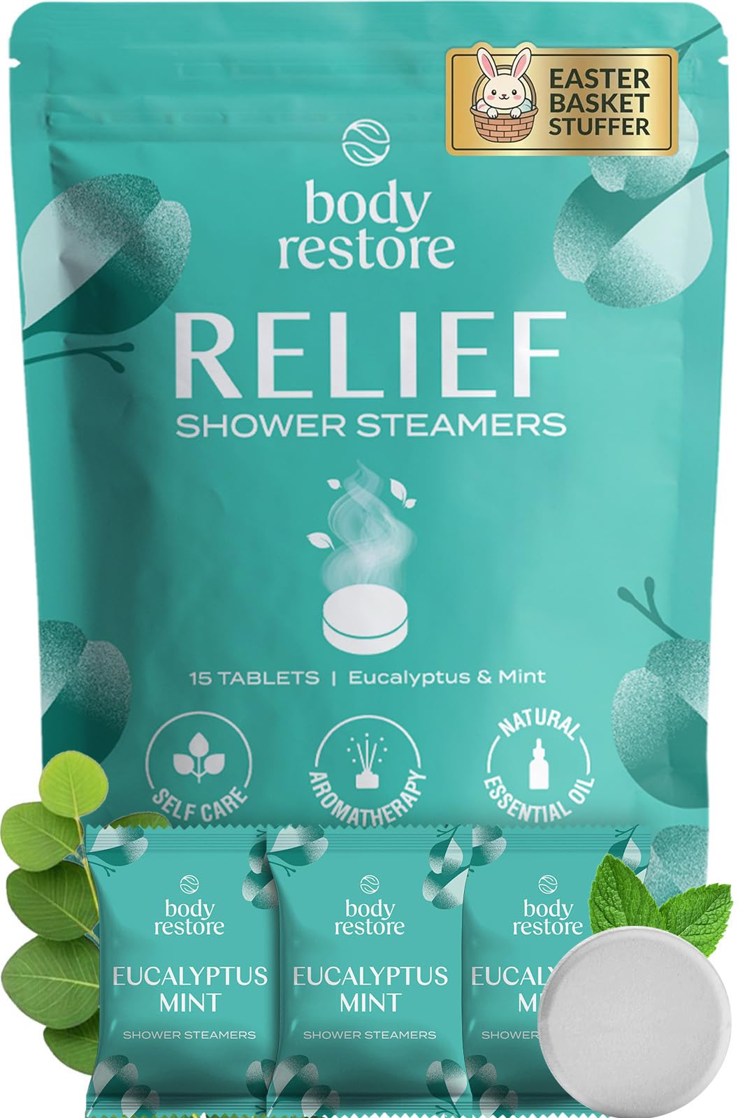 Body Restore Shower Steamers Aromatherapy 15 Pack – Easter Basket Stuffers, Easter & Birthday Gifts for Women & Men, Girls & Boys, Stress Relief & Relaxation Self Care – Eucalyptus