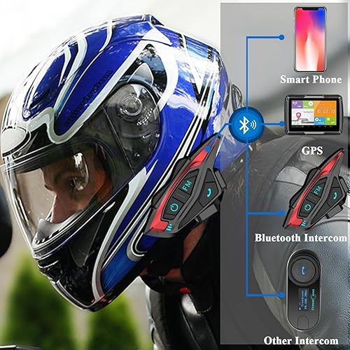 Miniatura 4 de QSPORTPEAK Shark - Sistema de intercomunicación Bluetooth para casco de motocicleta, interfono inalámbrico dúplex completo para 6 conductores, rango