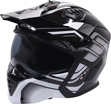 Motorcycle Crash Helmet Stealth Fighter ECE 22.06 Approved Multi Function Full Face & Open Face Helmet Removable Peak - Orbit Black / Silver Gloss
