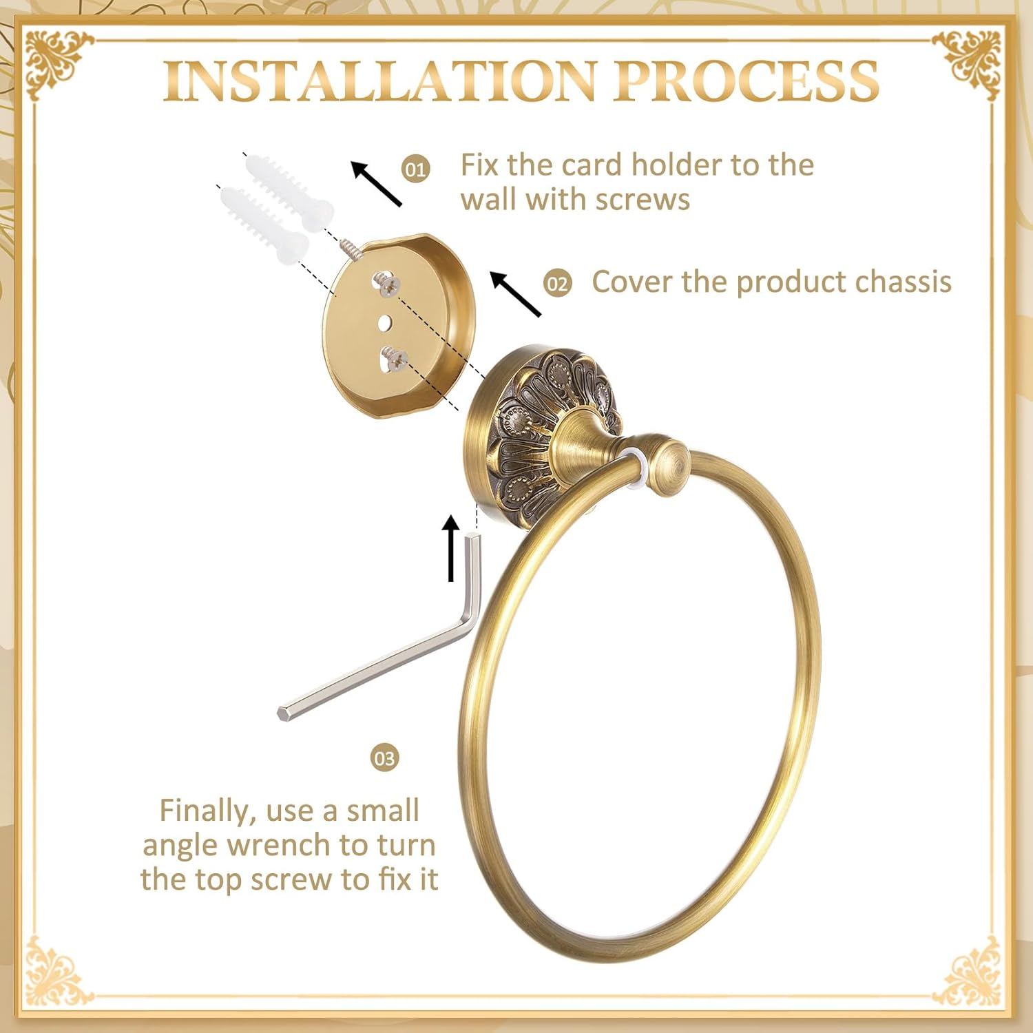 2 Pieces Set Antique Brass Toilet Paper Holder Retro Brass Hand Towel Ring Tissue Roll Paper Hanger Bathroom Hardware Wall Mounted Vintage Bathroom Accessories (Retro)