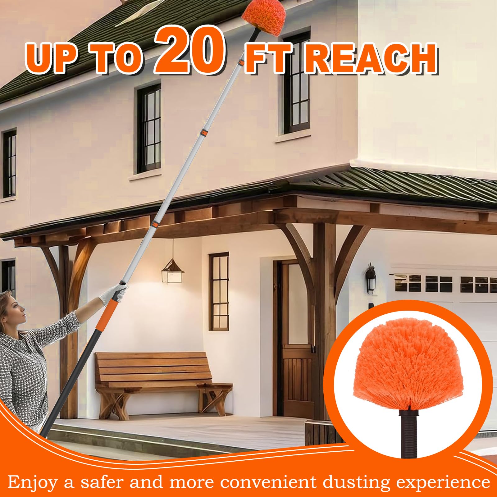 SISUPASSIE Pluma Extensible 3,6m, Cepillo Profesional para Telarañas con Mango Largo, Limpiador Lavable para Altos Techos y Tejados
