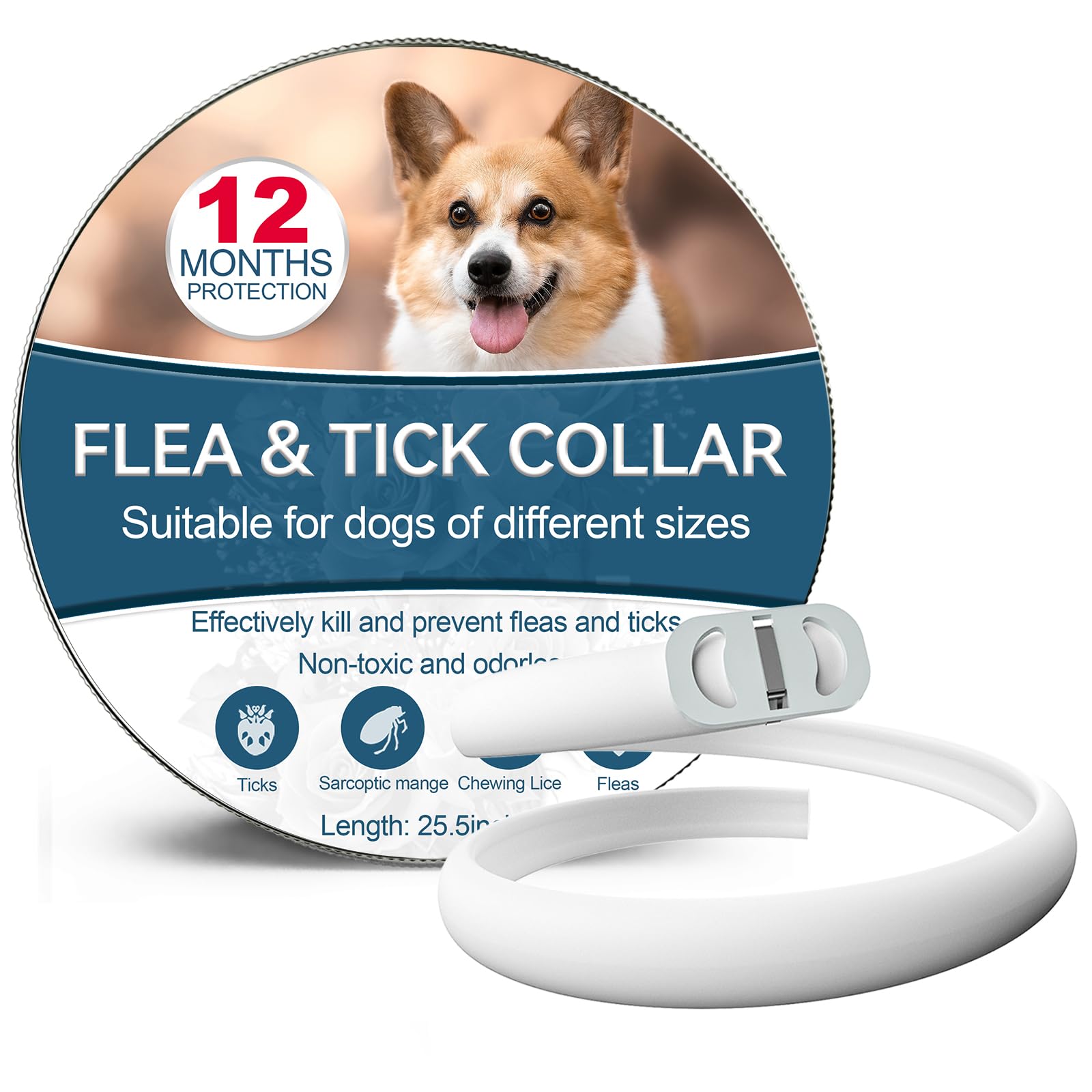 Collar Antiparasitario Perros, Seguro y Eficaz Collares Antiparasitos Perros Hecho de Aceites Esenciales Naturales, 12 Meses de Eficacia Collar Antipulgas Perros de para Perros (25.5 Inch)