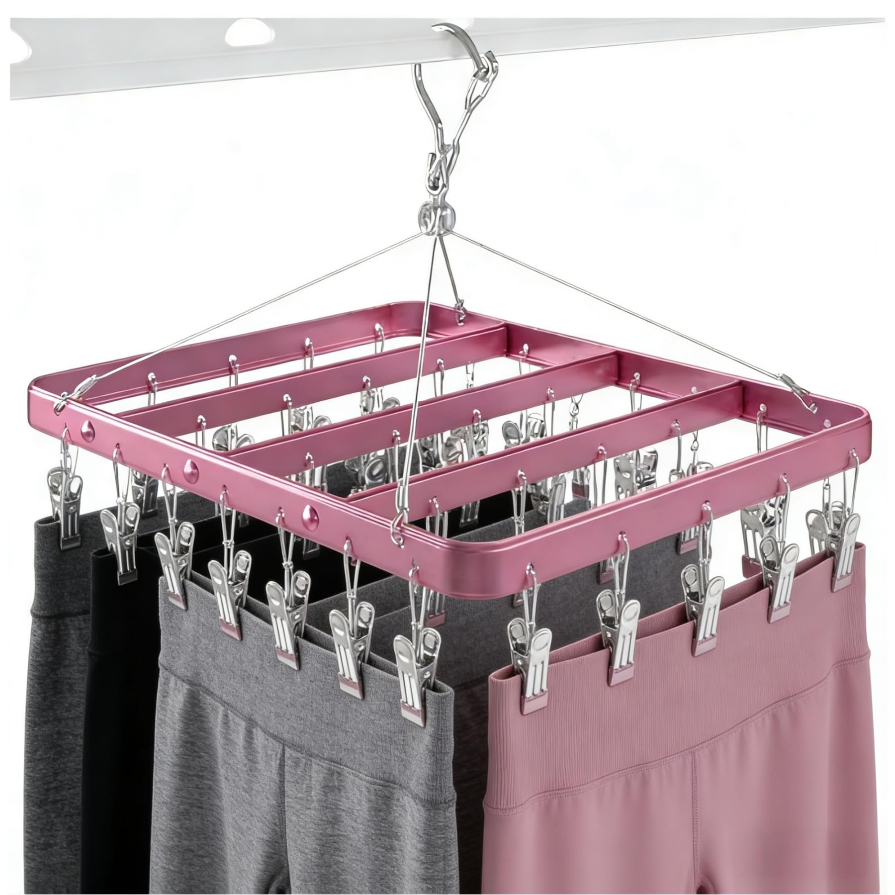 Perchero para pantalones con clips, estantes de secado de ropa con clip, perchas metálicas con 36 clips, colgador de ropa interior plegable a prueba de viento, colgador de ropa para jeans