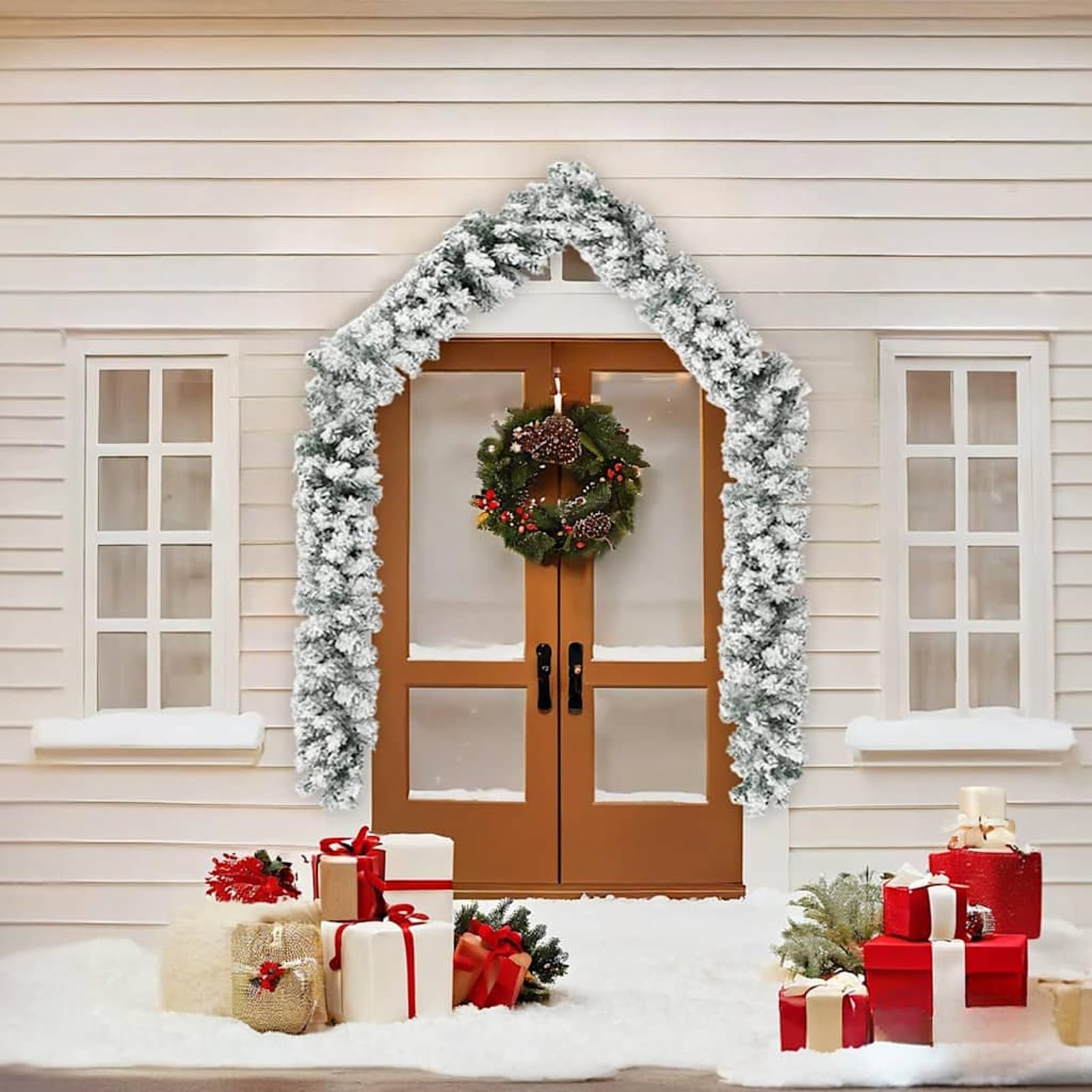 Gecheer Weihnachtsgirlande mit Schnee Grün 5 m PVC, Weihnachtsdekoration für außen Deko Garten Haustür Balkon320967