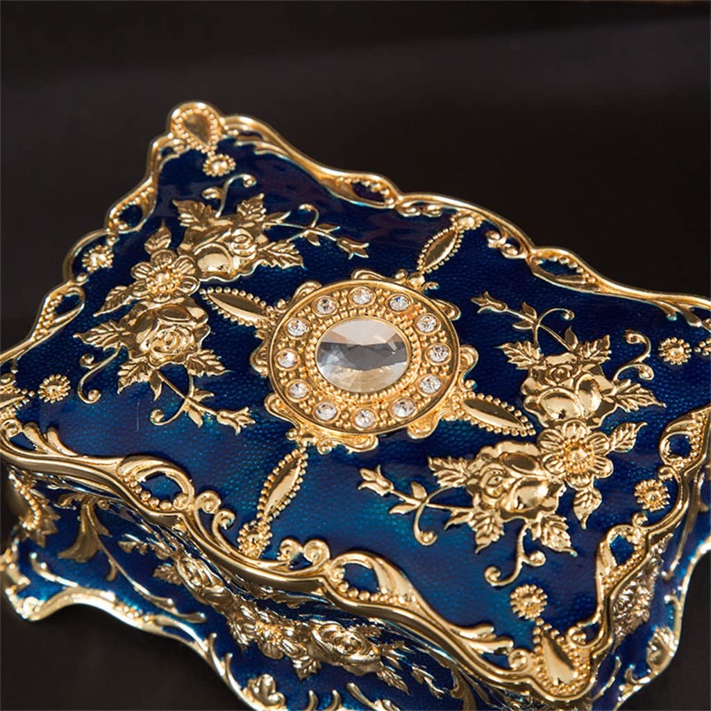 Metal Crafts - Collar de anillo de estilo europeo retro, caja de almacenamiento pequeña, regalo (color azul, tamaño: 9 x 6 x 4 cm), diseño de dinosaurio blanco 4 (azul 9 x 6 x 4 cm)